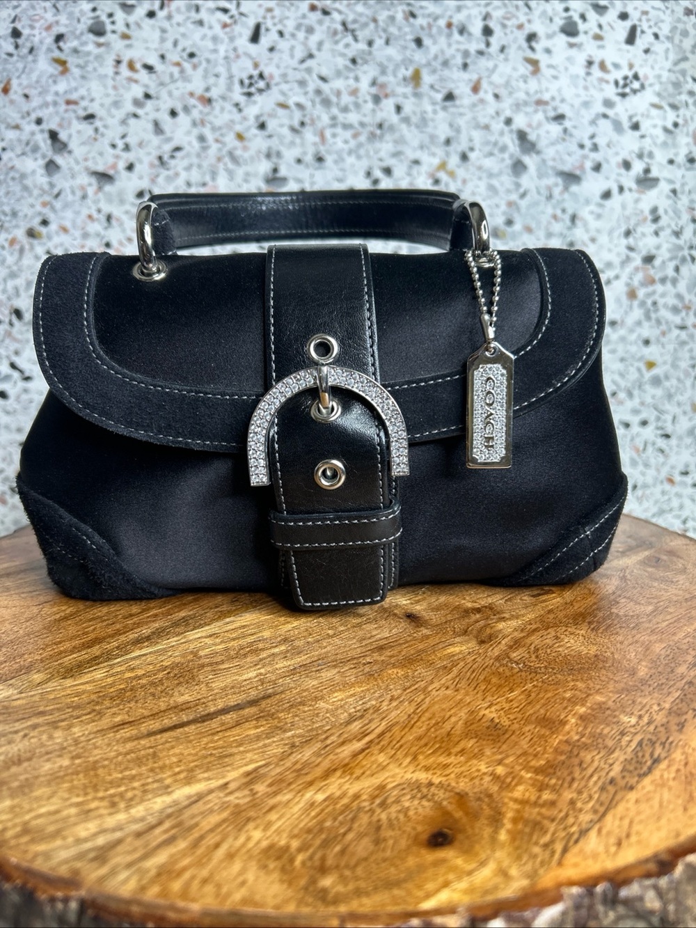 Coach Vintage Madison Mini Top Handle Rhinestone Satin Suede